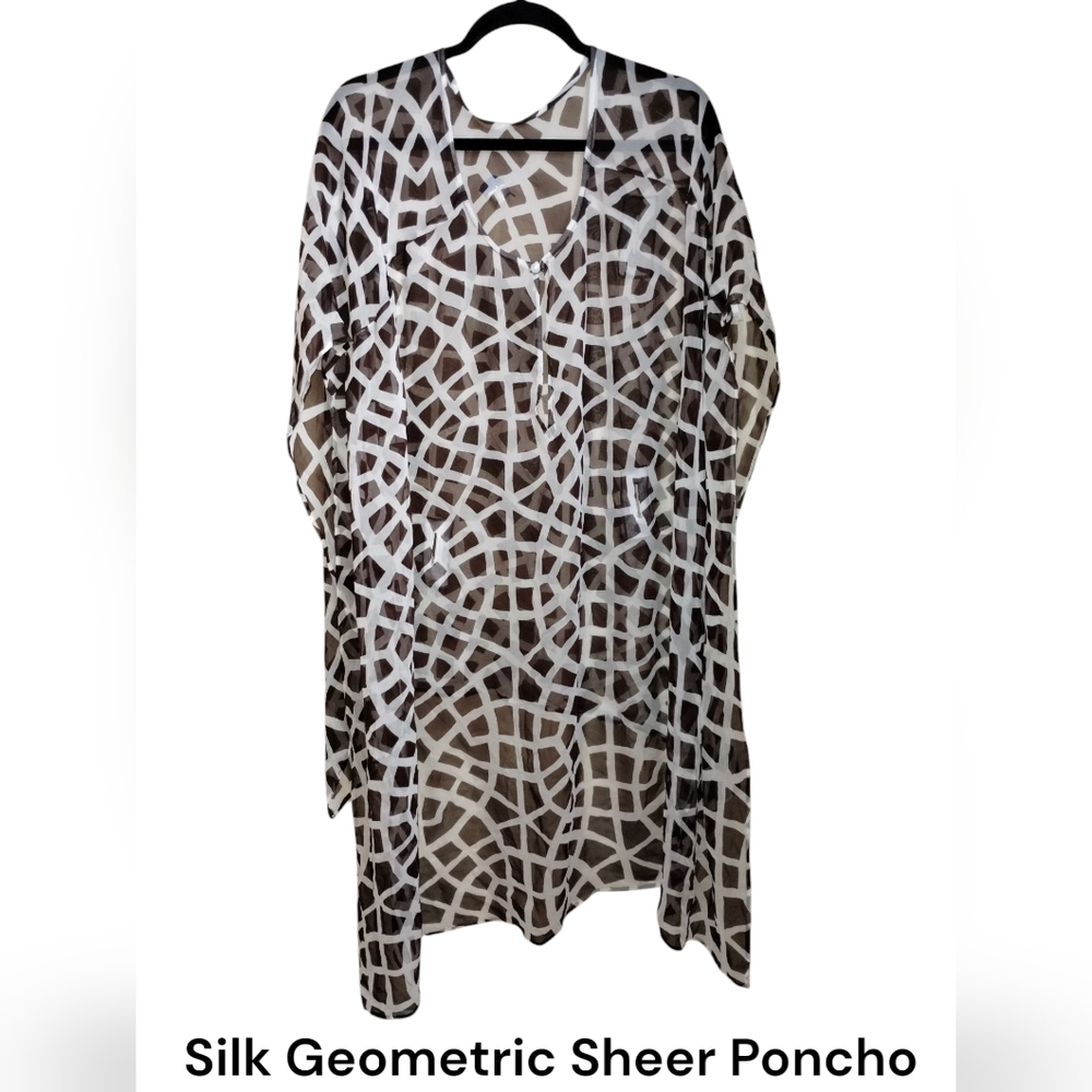 Vtg Silk Graphic sheer swim coverup Poncho M NWOT